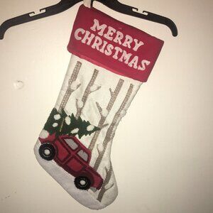 NWOT Holiday Christmas Reindeer Stocking L Cream